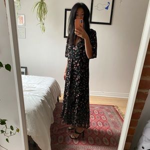 Ganni Paradise Floral Print Georgette Midi Dress